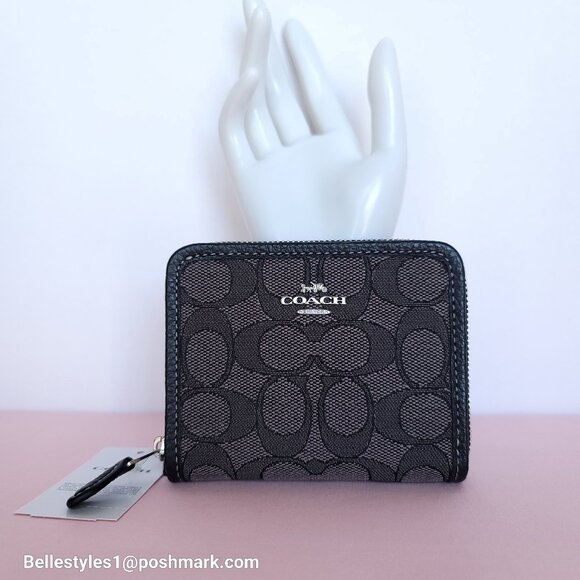 COACH Small Zip Around Wallet  With ID Window In Signature Jacquard -Black SB⭐ - Picture 6 of 16